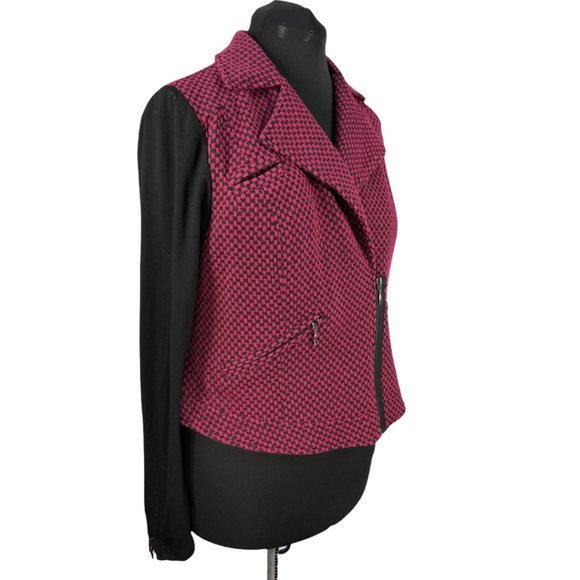TORRID Beet Red/Black Checkered Print Moto Jacket Sz 1/1X - Picture 3 of 13